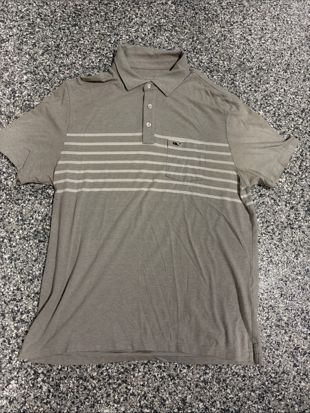 Vineyard vines Men's Taupe Stripe Polo Shirt with Chest Pocket